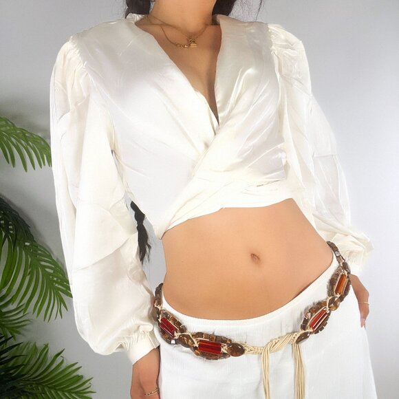 Vintage Y2K Macrame Beaded Bohemian Fairy Grunge Coastal Cowgirl Hippie Tie Belt - Picture 6 of 7